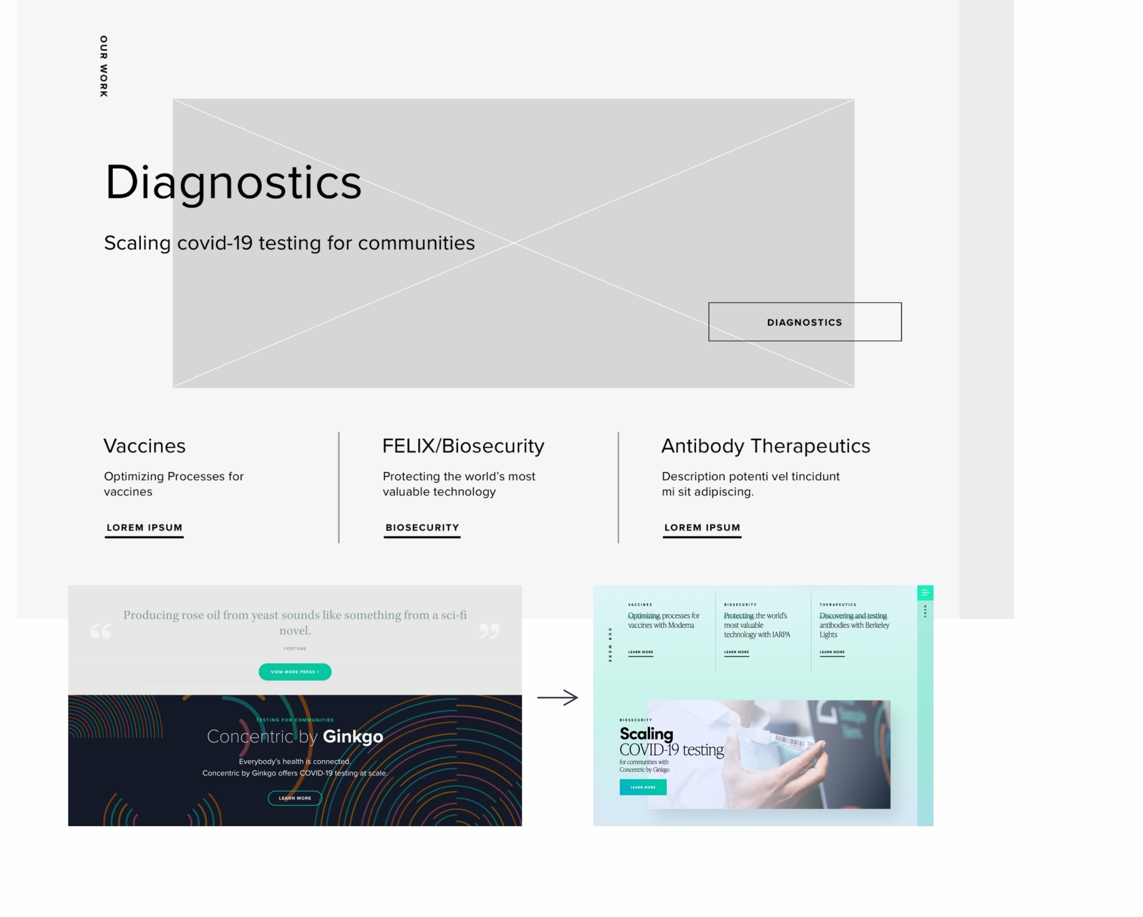 ginkgo wireframe and UI comparison